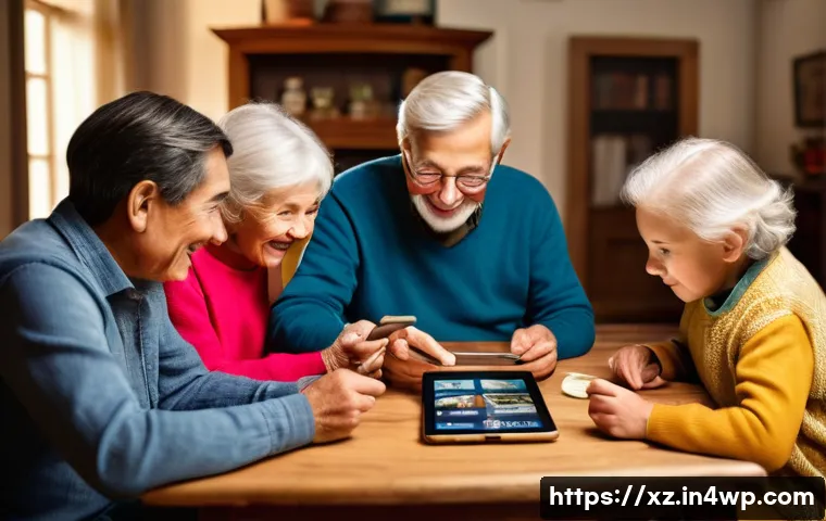 혼합 세대 문화의 다양성 수용 - A warm, vibrant scene depicting a multi-generational family gathered around a table, with younger me...