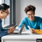 Home 20 혼합 세대 문화와 협업의 중요성 - A vibrant modern office scene showing a diverse group of four coworkers representing different gener...