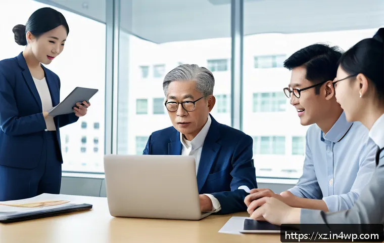 혼합 세대 문화의 인권 문제 - A diverse group of people representing different generations in a modern office setting, engaging in...