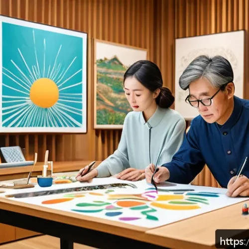 Home 30 혼합 세대 문화의 예술적 표현 - A vibrant multi-generational art studio scene where young artists in their 20s collaborate with trad...